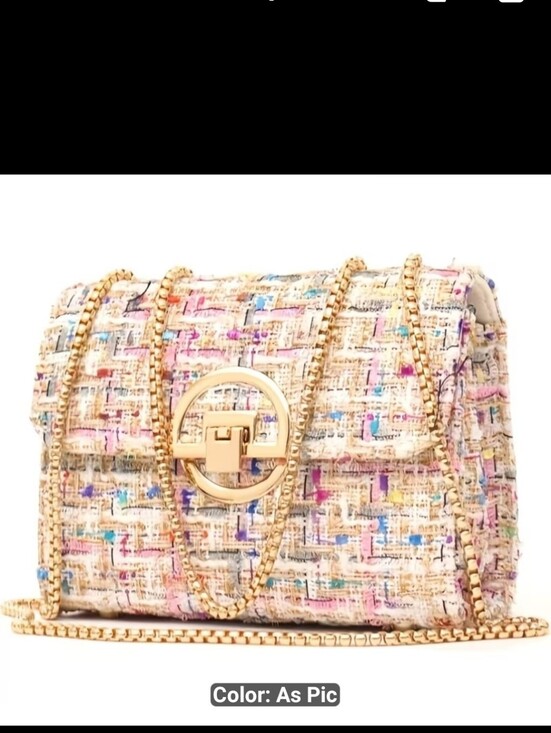 Handbags - New Textured Multi-Color Tweed Chain Shoulder Bag #1611-1089